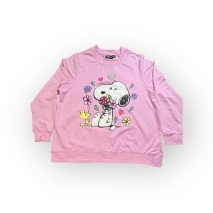 Peanuts Snoopy Flowers Pink Sweatshirt Women’s Plus Size 1X Crewneck